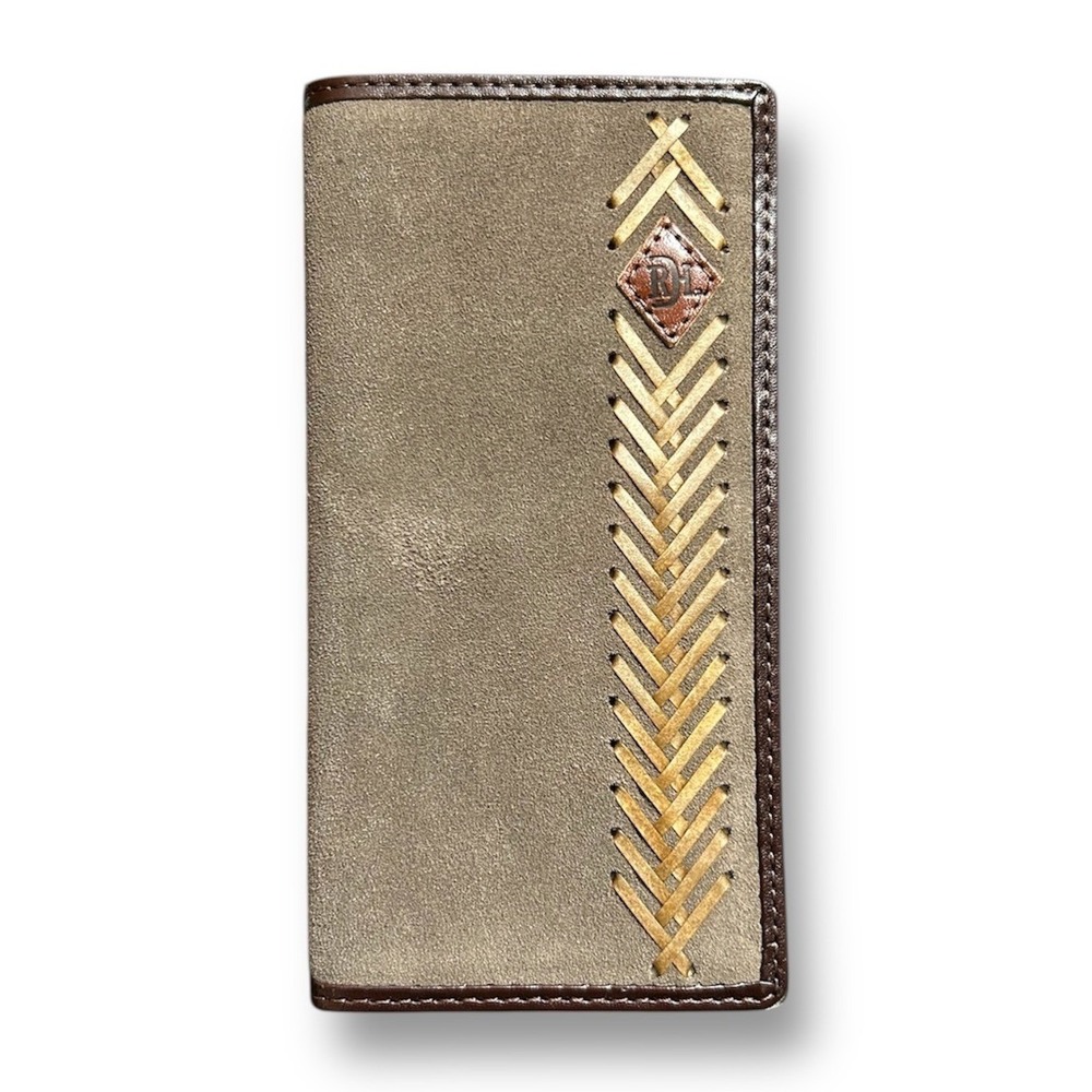Red Dirt Hat Co Rodeo Wallet Brown‎ Tan Leather Suede Weave Western Cowboy RFID